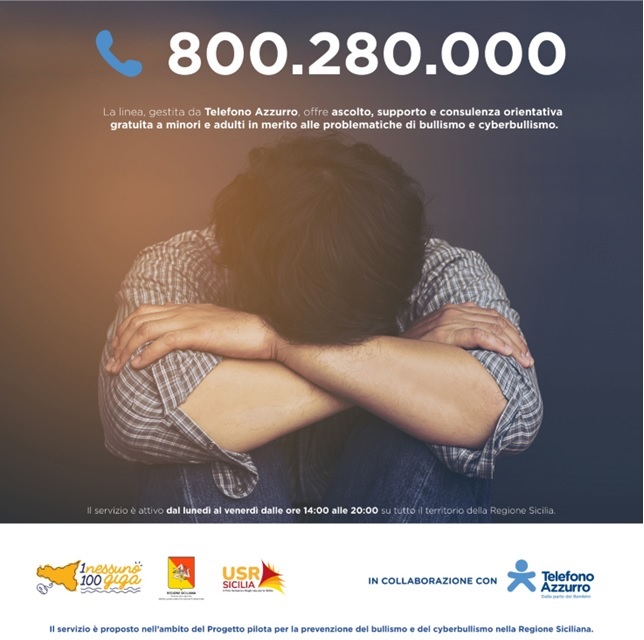 CONFERMATO ANCHE PER LA PROVINCIA DI TRAPANI E PER UN ALTRO ANNO IL SERVIZIO SOS TELEFONO AZZURRO NUMERO VERDE 800.280.000 PER FERMARE IL BULLISMO ED IL CYBERBULLISMO NELLE SCUOLE SICILIANE Immagine